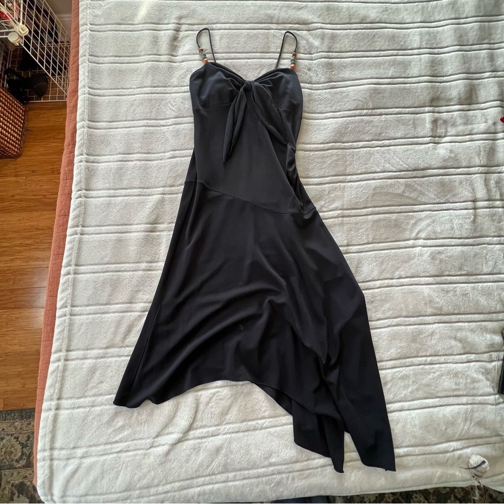 Black midi dress asymmetrical with beads